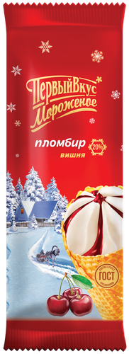 

Мороженое Первый вкус пломбир с вишневым джемом и шоколадной глазурью, 90 г