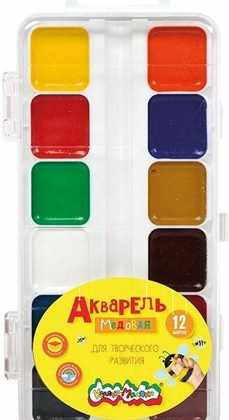 Краски Акварель Каляка-Маляка медовая без кисточки, 12 цветов