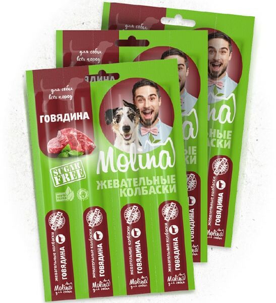 Лакомство для собак Molina Жевательные колбаски Говядина 20г