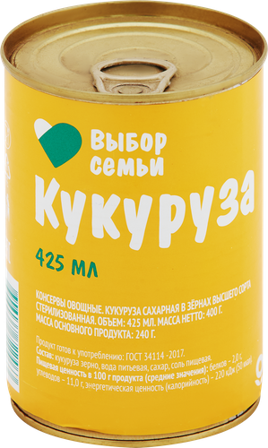 

Кукуруза Выбор Семьи сахарная, в зернах, 420мл