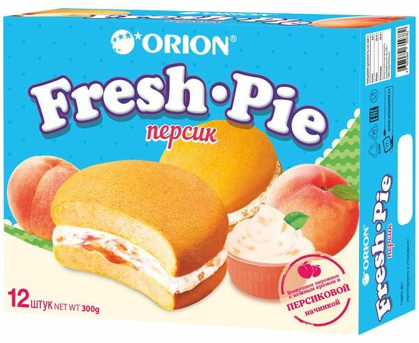 Пирожное Orion Fresh Pie бисквитное с персиковой начинкой 300 г