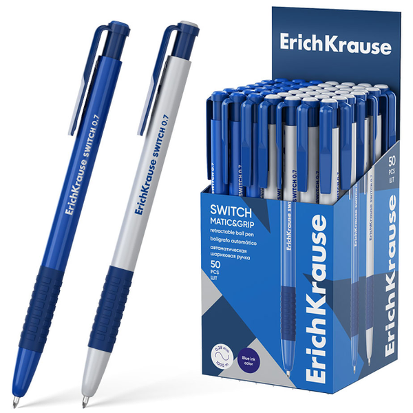 Ручка шариковая автоматическая ErichKrause Switch Matic Grip 0,7 синяя, 1 шт в ассортименте