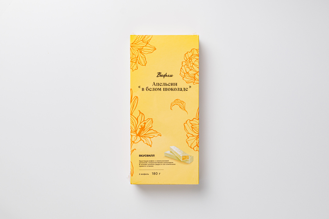 

Вафли Апельсин в белом шоколаде, 180 г