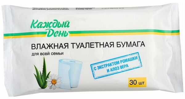 Влажная туалетная бумага Каждый день, 30 шт