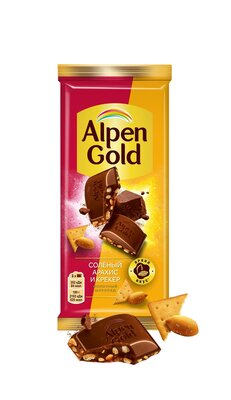 Шоколад молочный Альпен Голд (Alpen Gold) с солёным арахисом и крекером 80 г
