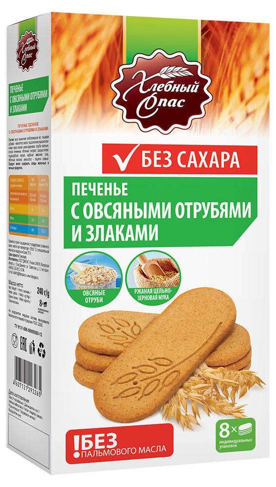 

Печенье сдобное Хлебный Спас с овсяными отрубями и злаками 240 г