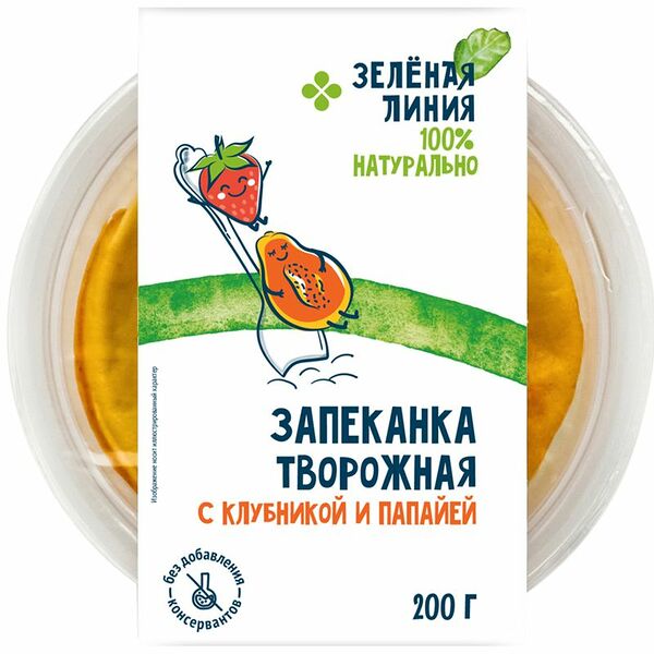 Запеканка Зелёная Линия творожная с клубникой и папайей 200г