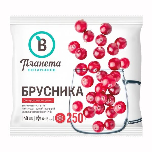 Брусника Планета Витаминов замороженная, 250г
