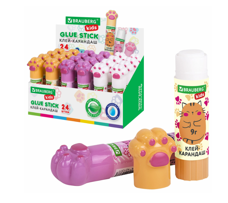 

Клей-карандаш BRAUBERG Kids Лапки Cat paw 9г, фигурный колпачок, в ассортименте 1 шт