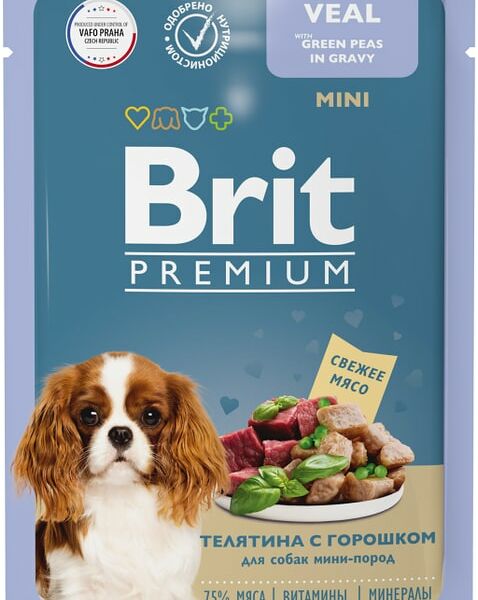Влажный корм для собак Brit Premium для миниатюрных пород Телятина с зеленым горошком 85г
