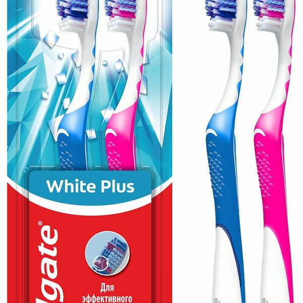 Зубная щетка Colgate Отбеливание Plus жесткая 2 шт. в ассортименте