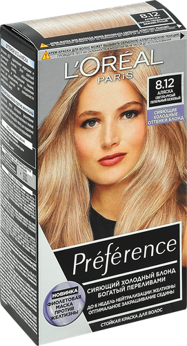 

Стойкая краска для волос L'Oréal Paris Preference Cool Blondes, оттенок 8.12 аляска светло-русый пепельный бежевый