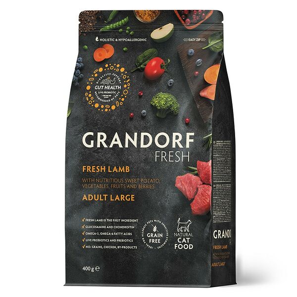 Сухой корм Grandorf Fresh Cat Large Lamb&Sweet Potato для взрослых кошек крупных пород с ягненком и бататом, 400г 