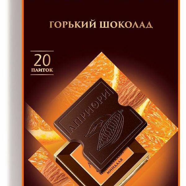 Шоколад горький Apriori с апельсином и лепестками миндаля, 100 г