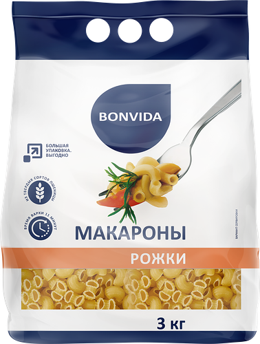 Макароны Bonvida Рожки высший сорт 3 кг