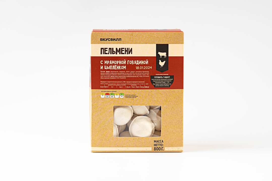 

Пельмени ВкусВилл с мраморной говядиной и цыпленком, 800 г