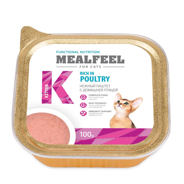 Mealfeel Kitten консервы для котят, нежный паштет с домашней птицей