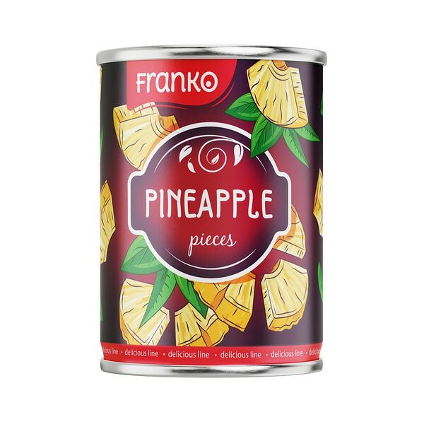 Ананасы консервированные в легком сиропе кусочки Franko вес 565г.