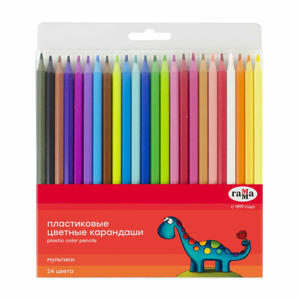 Карандаши цветные ГАММА Мультики, 24 цвета, заточенные, пластиковые