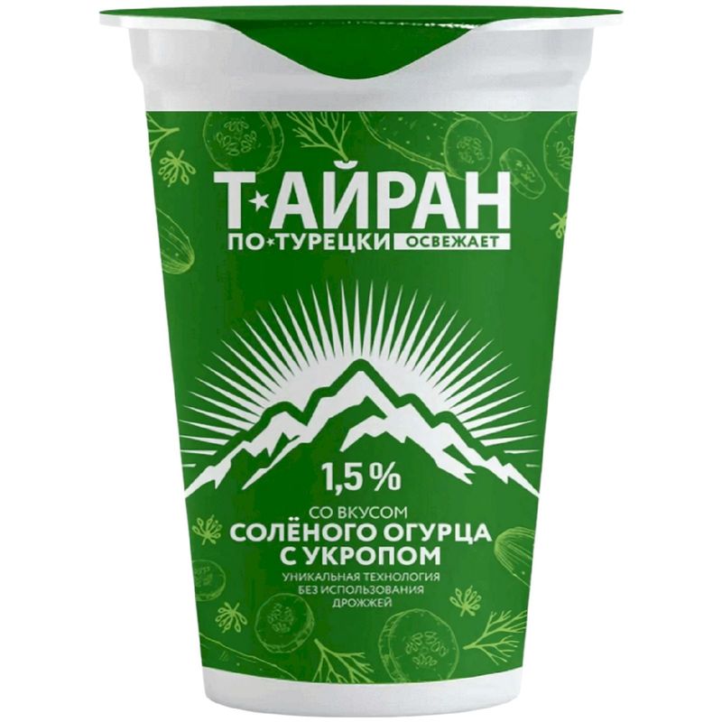 

Тайран по-турецки Молочные Горки со вкусом солёного огурца с укропом 1.5 % 220 г