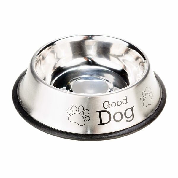 Petmax Миска для собак металл с принтом, резиновое основание 480мл