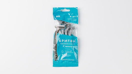 Бритвы одноразовые с 3 лезвиями, 4шт