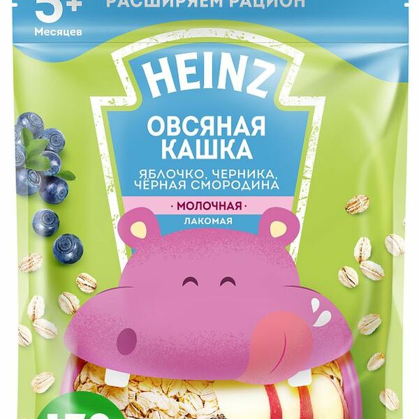 Каша овсяная молочная Heinz Лакомая Яблоко, черника, черная смородина, с 5 месяцев