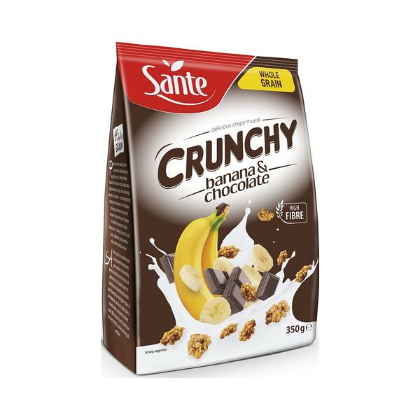 Хлопья хрустящие зерновые Crunchy с бананом и шоколадом Санте 350г