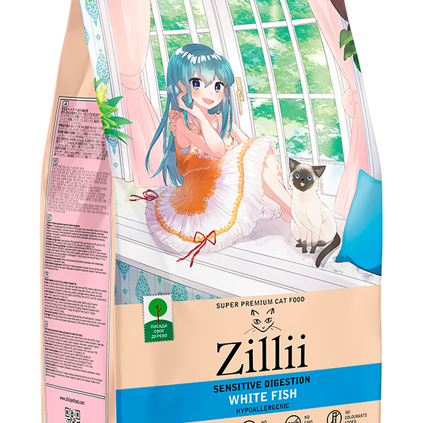 Сухой корм для кошек Zillii Sensitive Digestion при чувствительном пищеварением, белая рыба, 2кг