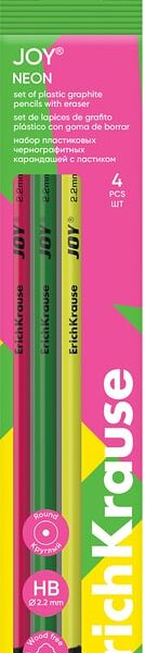 Набор карандашей ErichKrause JOY Neon пластиковые с ластиком HB 4шт