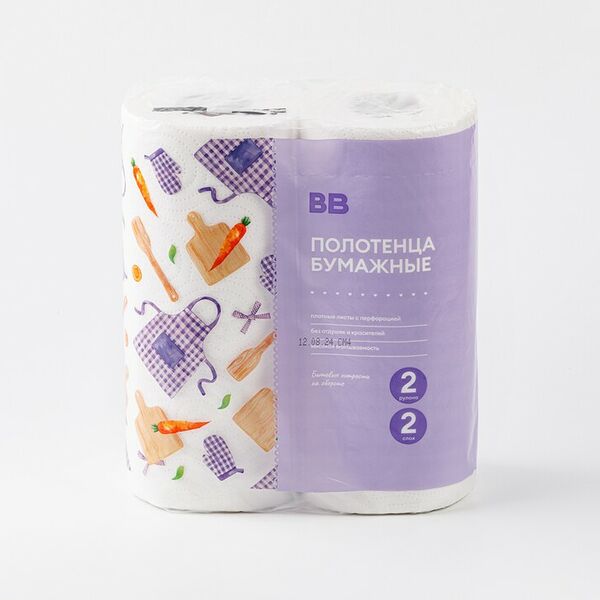 Полотенца ВкусВилл бумажные 2 слоя, 2 рулона, в ассортименте