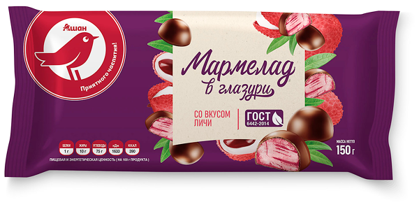 Мармелад АШАН Красная птица со вкусом личи в шоколаде, 150г