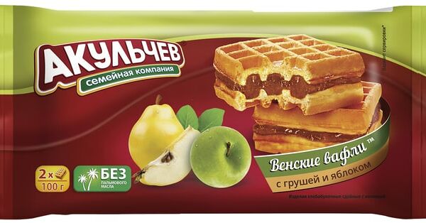 Вафли Акульчев венские с грушей и яблоком 100г