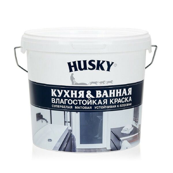 Краска влагостойкая Husky Кухня и Ванная, 5 л, база А, супербелая