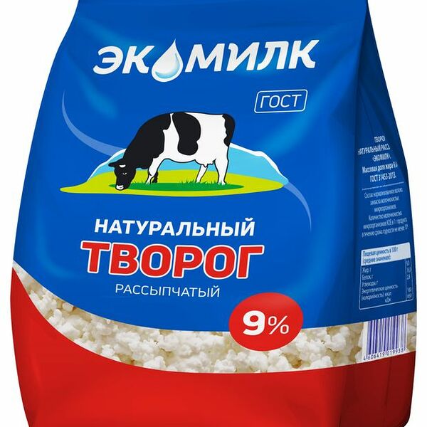 Творог Экомилк натуральный рассыпчатый 9%, 350г