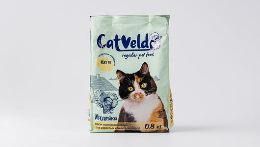 Корм сухой полнорационный для взрослых кошек всех пород с индейкой CatVeld, 800 гр