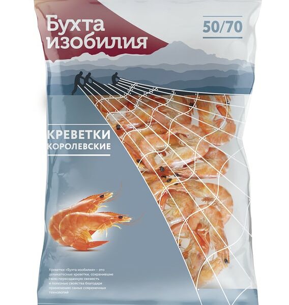 Креветки Бухта изобилия Королевские 50/70 варено-мороженые 1кг