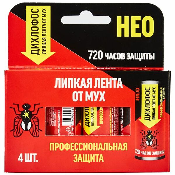 Лента липкая от мух профессиональная защита Нео, 4 шт ТМ Арнест
