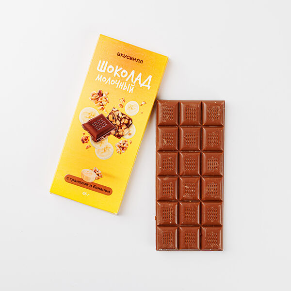 Шоколад молочный с гранолой и бананом, 65 г