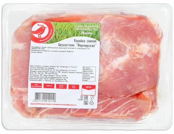 Корейка свиная АШАН Красная птица Фермерская бескостная охлажденная (1,6-2,4 кг), 1 упаковка 