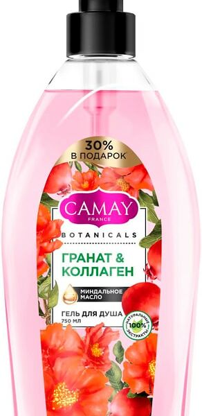Гель для душа Camay Botanicals Цветы граната с натуральными экстрактами и маслами без парабенов 750мл