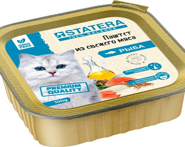Влажный корм для кошек и котов Statera Мясной паштет с рыбой 16шт*100г