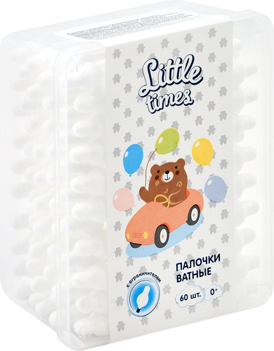 

Ватные палочки детские Little times с ограничителем, 60 шт.
