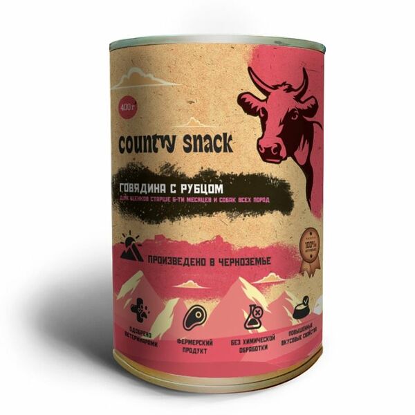 Country snack консервы для щенков и собак всех пород Говядина и рубец