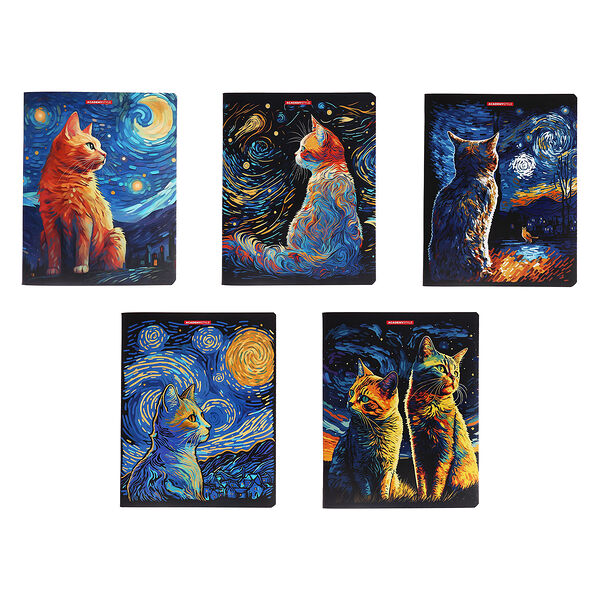 Тетрадь ACADEMY STYLE Коты ночью, А5, 48 листов, в клетку, на скрепке, Арт. 14066/5 в ассортименте 1шт