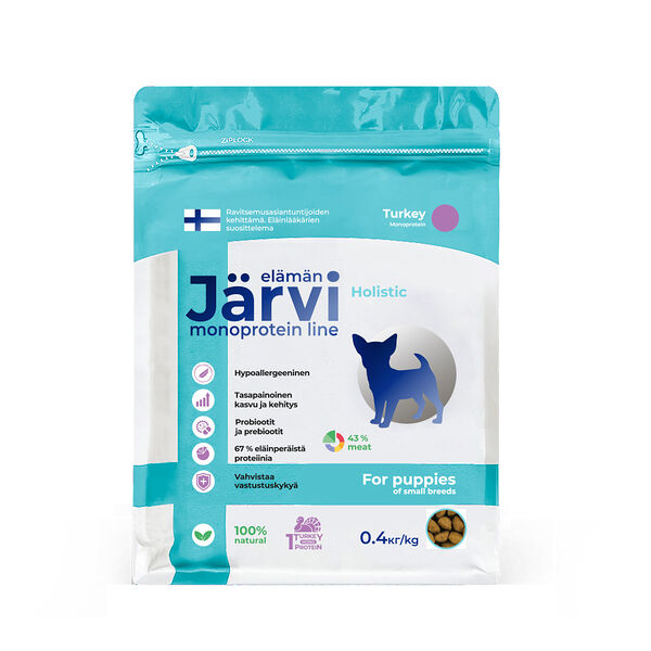 Сухой монопротеиновый полнорационный корм для щенков мелких пород Jarvi Индейка, 400г