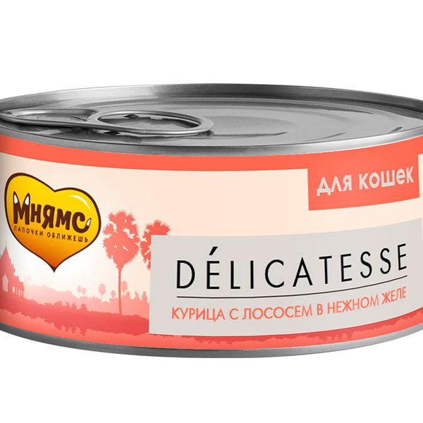 Мнямс консервы для кошек (кусочки в желе) Курица и лосось