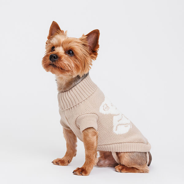 Свитер с пандой для собак, Petmax 25 см, бежевый
