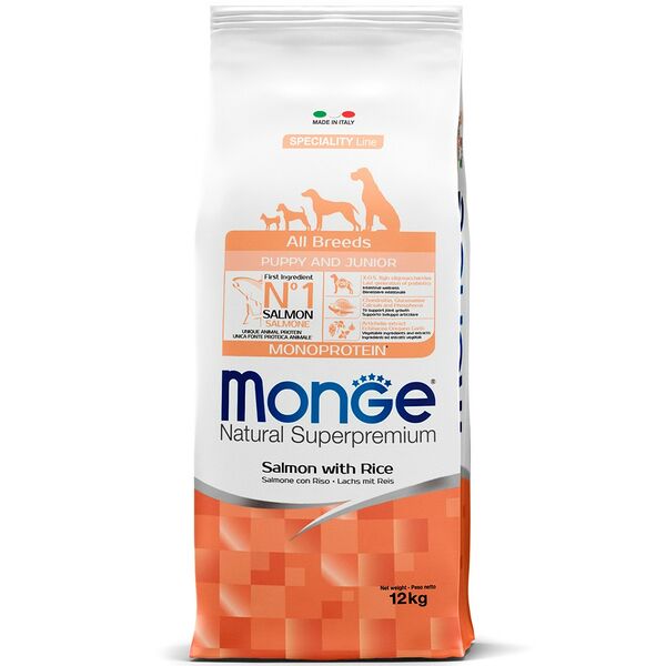 Сухой корм для щенков Monge Dog Speciality Line Puppy&Junior Лосось с рисом, 12 кг