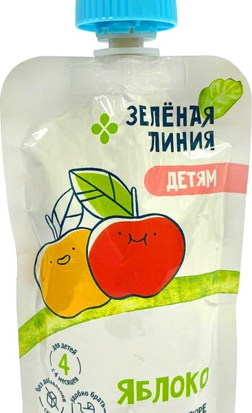 Пюре Зеленая Линия Яблоко гомогенизированное с 4 месяцев 90г